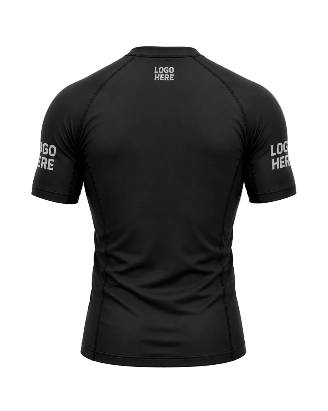 DAAN custom BJJ rash guard, black, short sleeve, men's back view