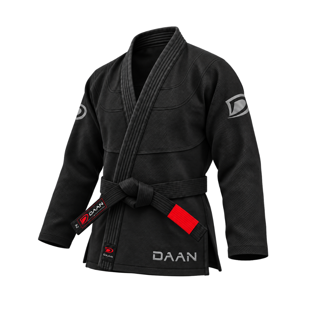 Black DAAN Prime Black BJJ gi jacket, front view