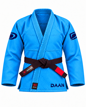 DAAN sky blue Ultralight BJJ gi for men, 300 GSM pearl weave jacket, front view