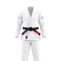 Full white BJJ gi set, jacket and pants, on white background