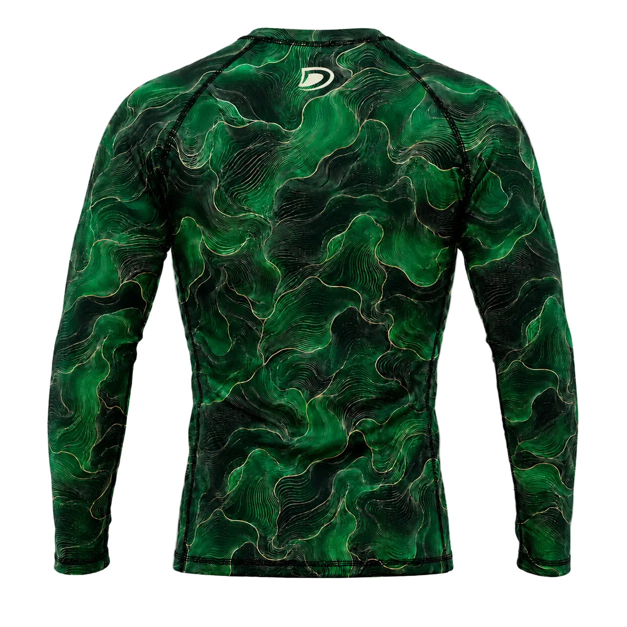 DAAN Bone Strike BJJ rash guard, green, long sleeve, men's, back view