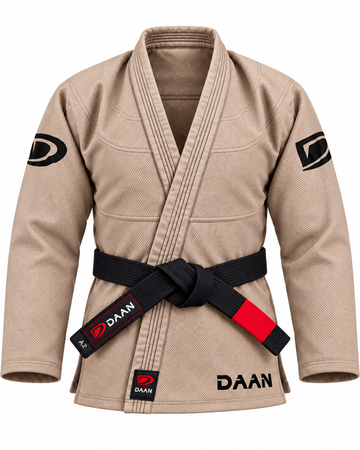 DAAN tan Ultralight BJJ gi for men, 300 GSM pearl weave jacket, front view