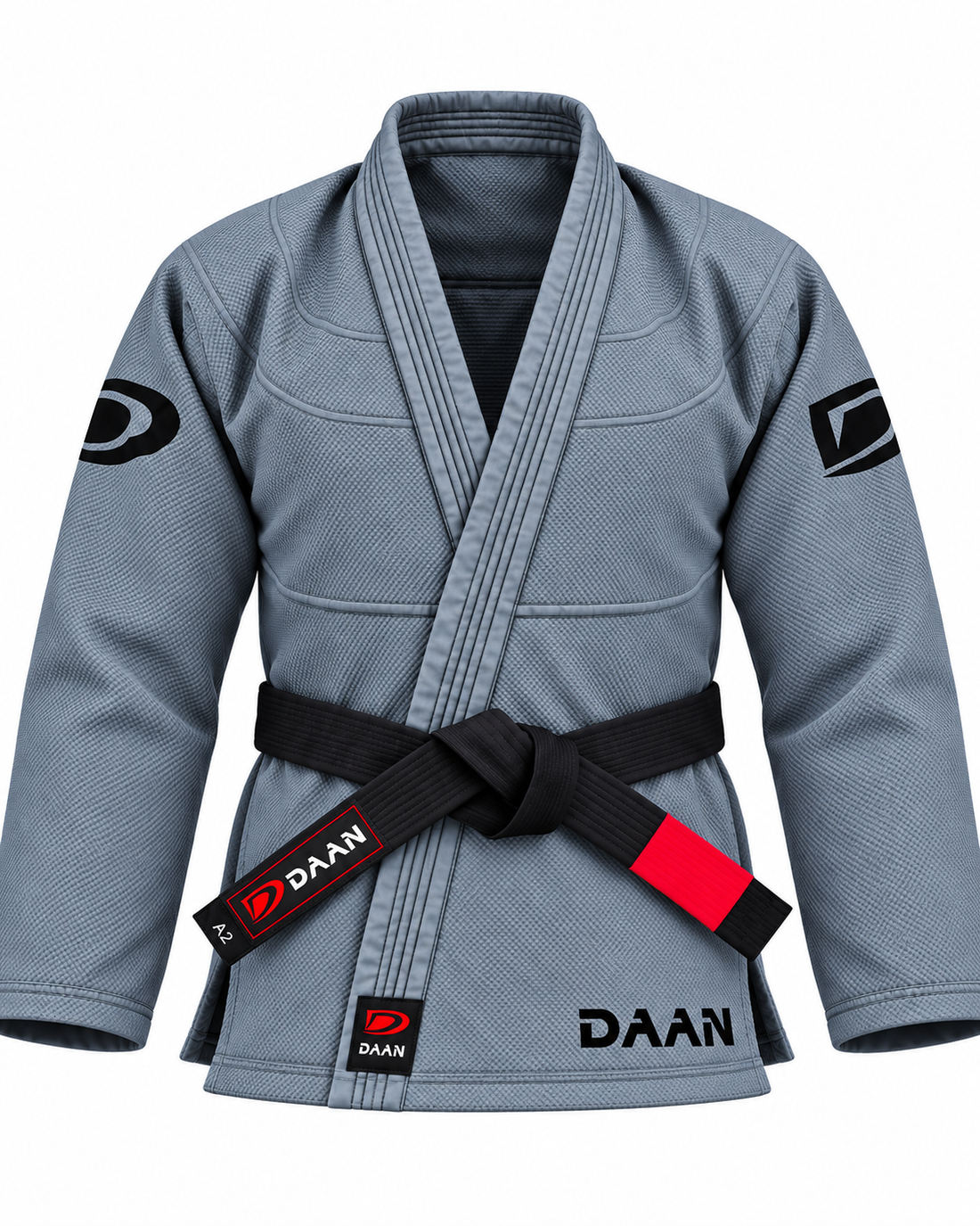DAAN grey Ultralight BJJ gi for men, 300 GSM pearl weave jacket, front view