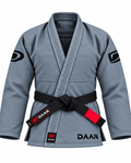 DAAN grey Ultralight BJJ gi for men, 300 GSM pearl weave jacket, front view