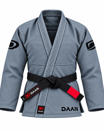 DAAN grey Ultralight BJJ gi for men, 300 GSM pearl weave jacket, front view