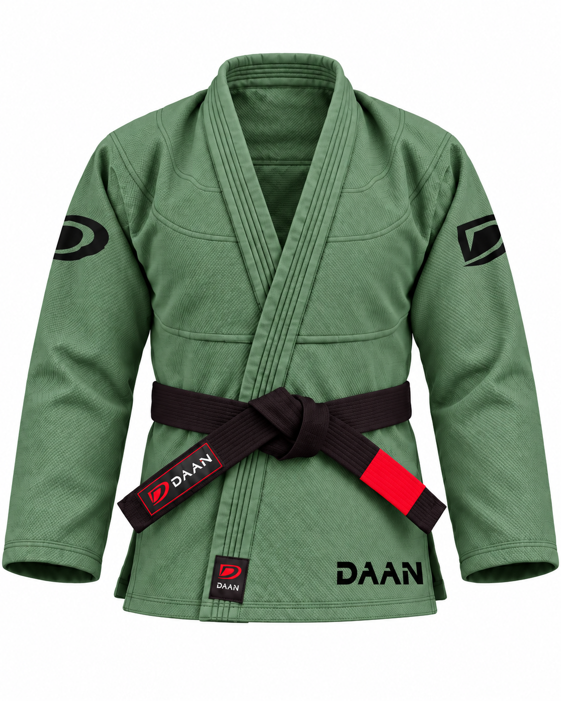 DAAN green Ultralight BJJ gi for men, 300 GSM pearl weave jacket, front view