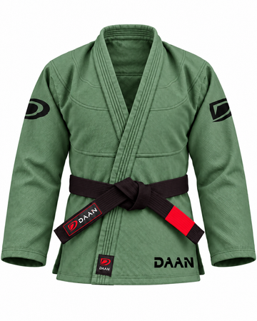 DAAN green Ultralight BJJ gi for men, 300 GSM pearl weave jacket, front view