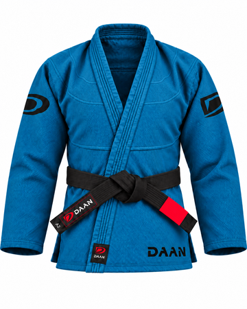 DAAN ocean blue Ultralight BJJ gi for men, 300 GSM pearl weave jacket, front view