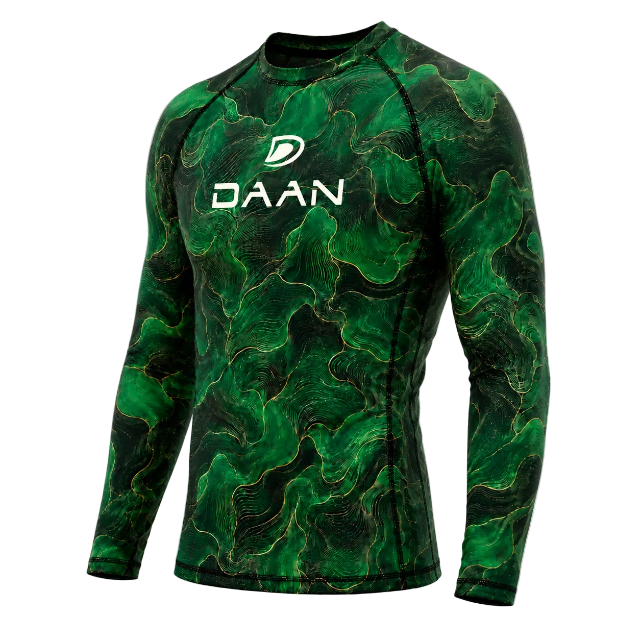 DAAN Bone Strike BJJ rash guard, green, long sleeve, men's, side view
