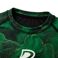 DAAN Bone Strike BJJ rash guard, green, long sleeve, men's, close up view