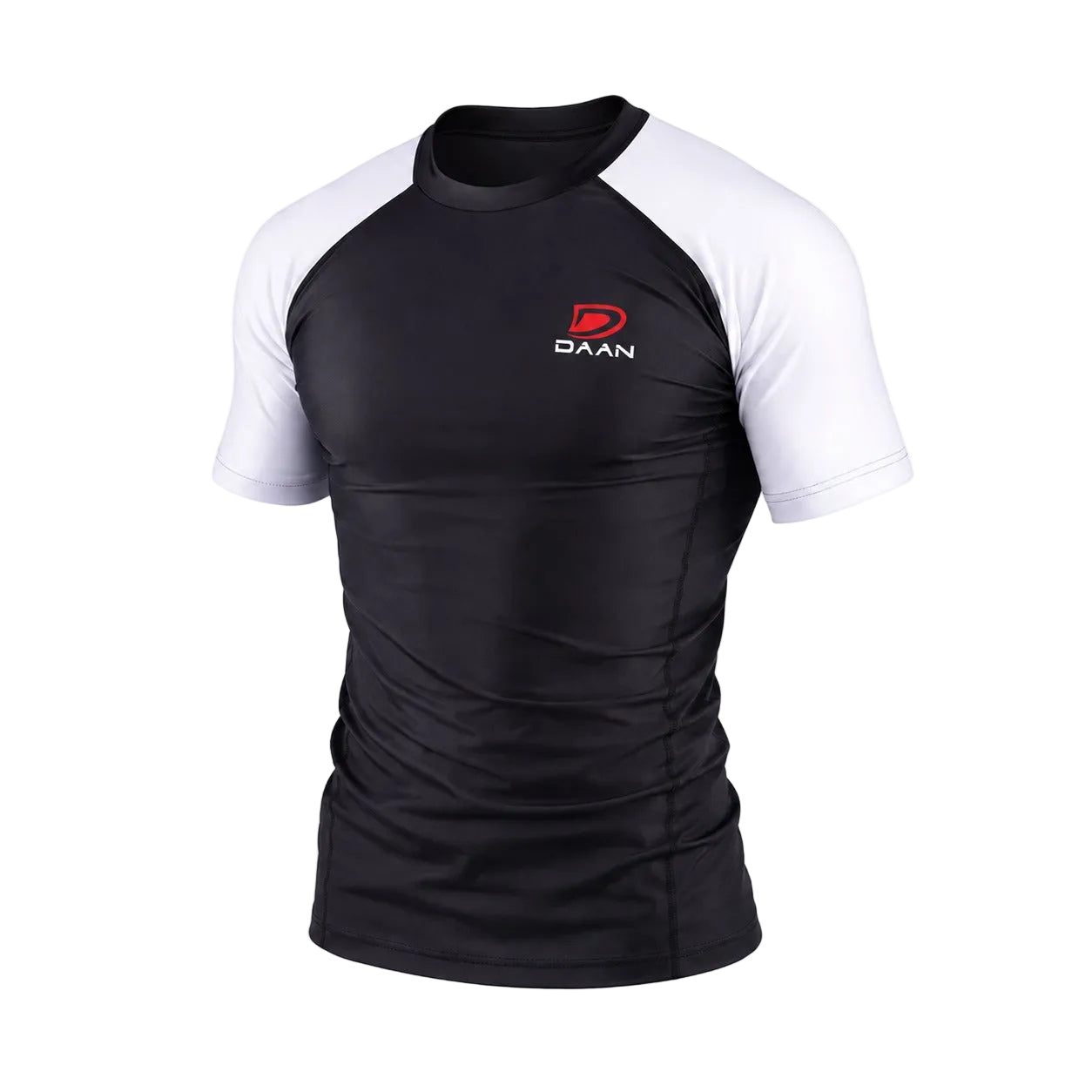 DAAN Pro Combat BJJ rash guard, black and white, short sleeve, men's