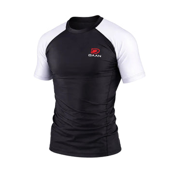DAAN Pro Combat BJJ rash guard, black and white, short sleeve, men's