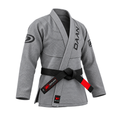 Shoulder embroidery detail on steel grey jiu jitsu gi
