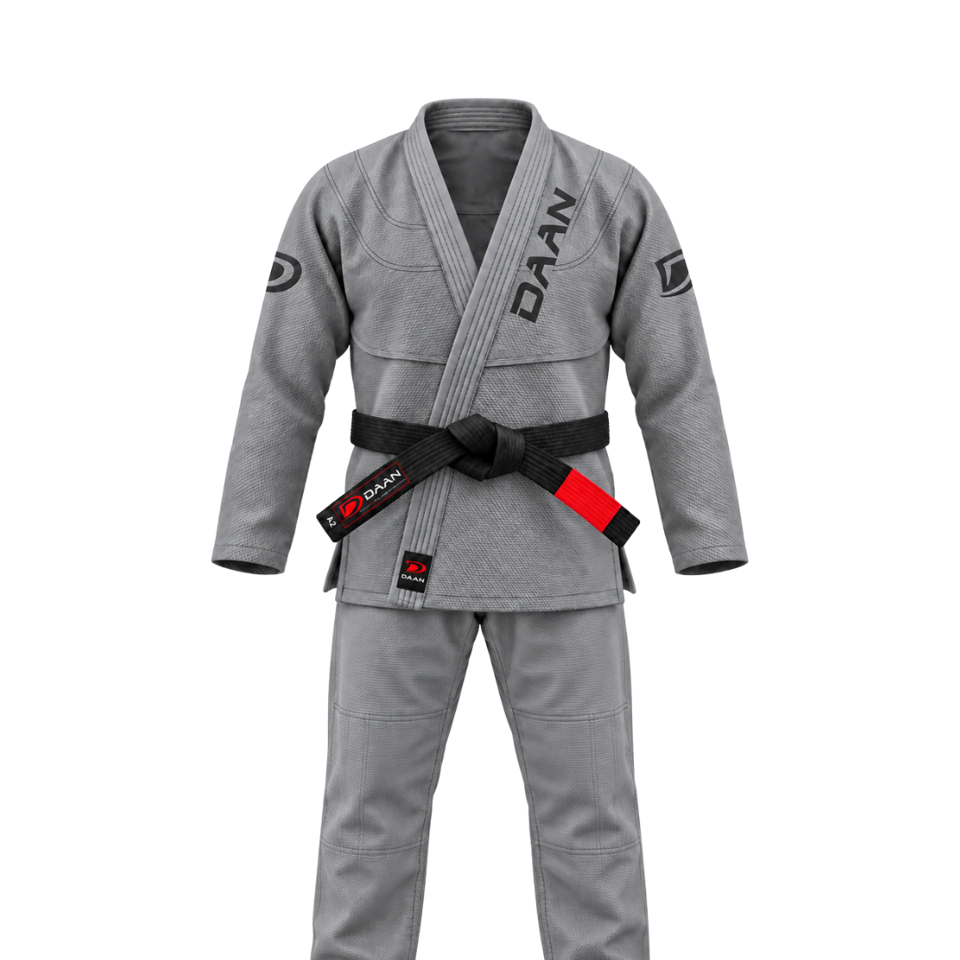 Steel grey BJJ gi jacket and pants set, front view