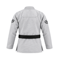 Grey BJJ gi pants with rope drawstring and reinforced knees
