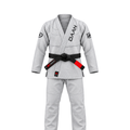 Complete heather grey BJJ gi set on white background