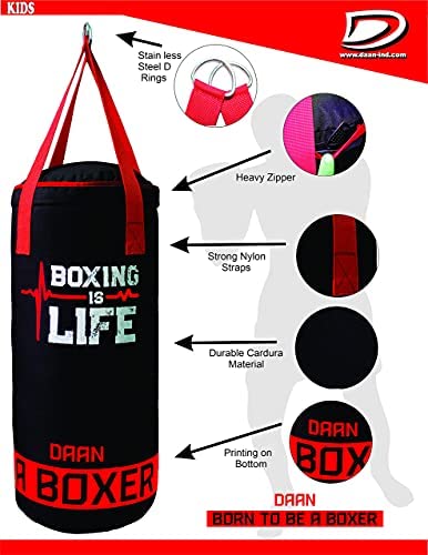 DAAN MMA Kids Boxing Punching Bag Set with Free Boxing Gloves Training Muay Fitness Workout Kickboxing Thai Taekwondo Exercise Fitness 50cm UNFILLED - DAANMMAUSA