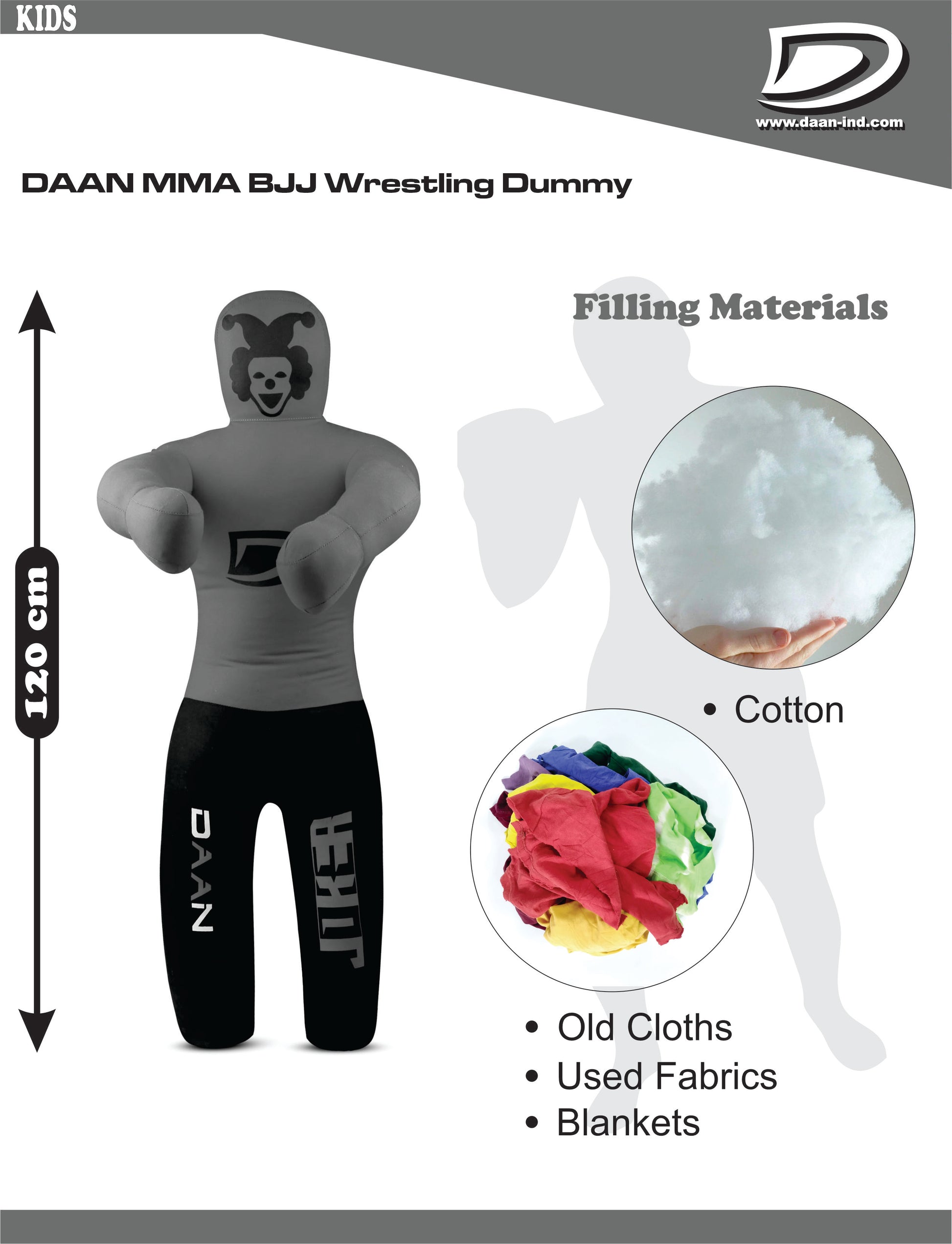 Daan Mma Grappling Dummy for Kids BJJ Wrestling Dummy Punching Bag MMA Brazilian Jiu Jitsu Children Judo Youth Throwing Boxing Dummy Dummies UNFILLED - DAANMMAUSA