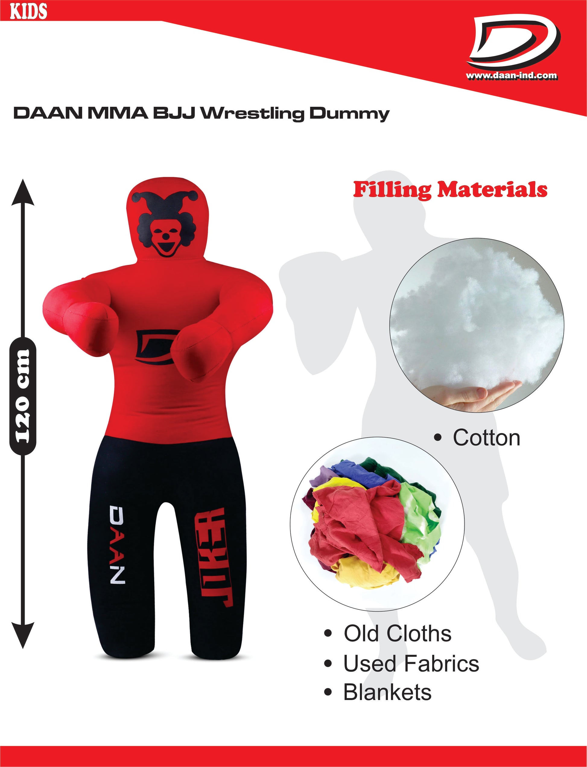 Daan Mma Grappling Dummy for Kids BJJ Wrestling Dummy Punching Bag MMA Brazilian Jiu Jitsu Children Judo Youth Throwing Boxing Dummy Dummies UNFILLED - DAANMMAUSA