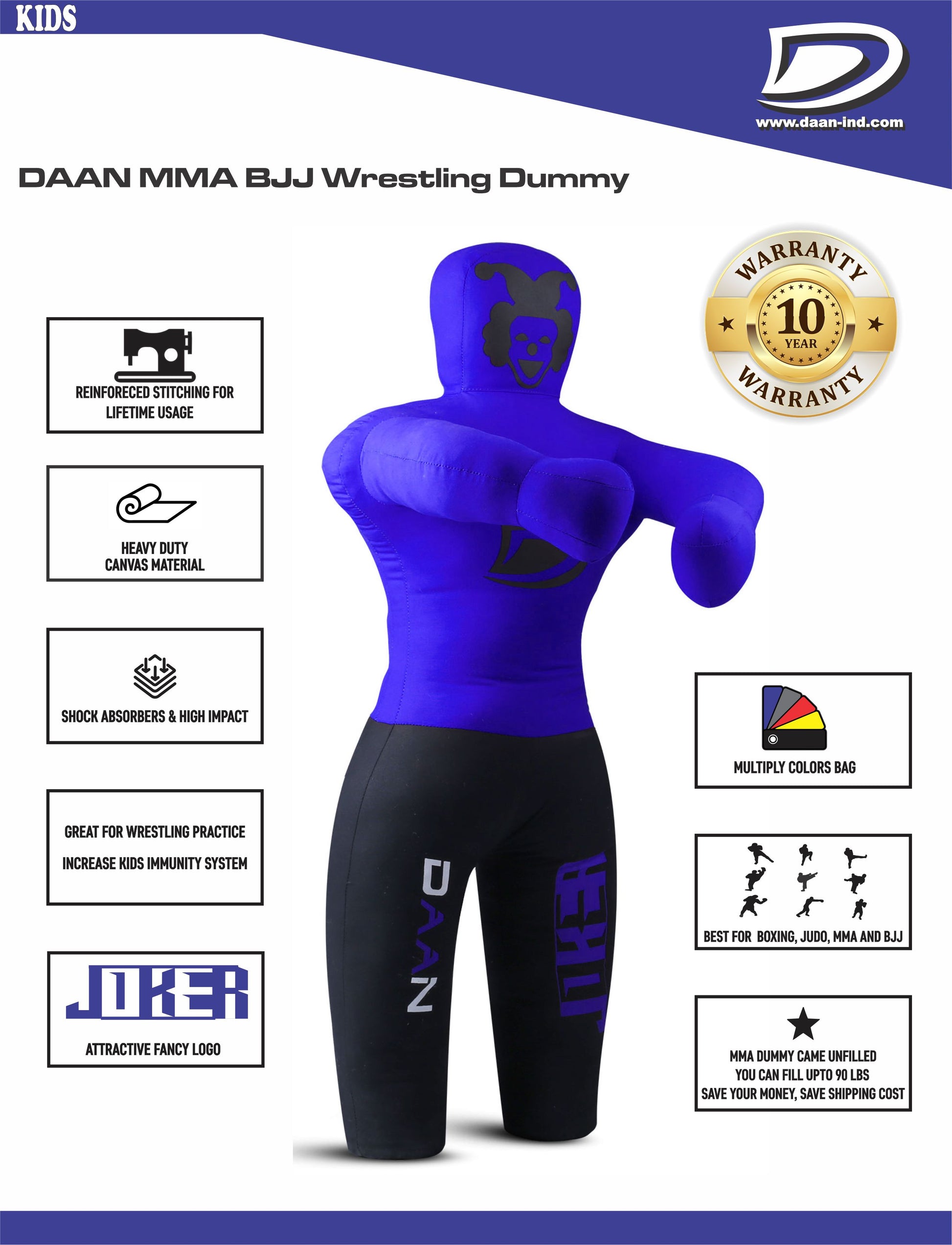 Daan Mma Grappling Dummy for Kids BJJ Wrestling Dummy Punching Bag MMA Brazilian Jiu Jitsu Children Judo Youth Throwing Boxing Dummy Dummies UNFILLED - DAANMMAUSA
