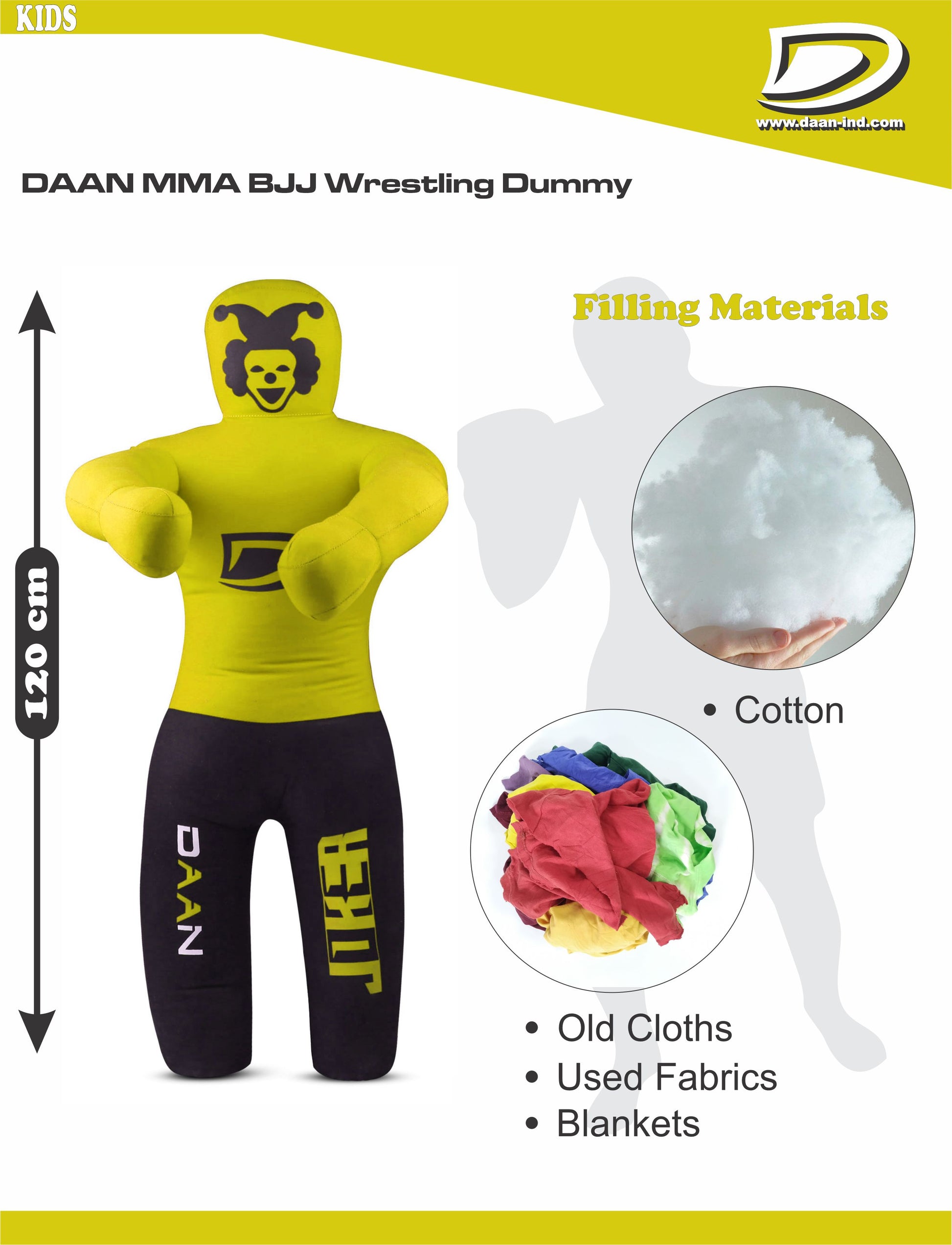 Daan Mma Grappling Dummy for Kids BJJ Wrestling Dummy Punching Bag MMA Brazilian Jiu Jitsu Children Judo Youth Throwing Boxing Dummy Dummies UNFILLED - DAANMMAUSA
