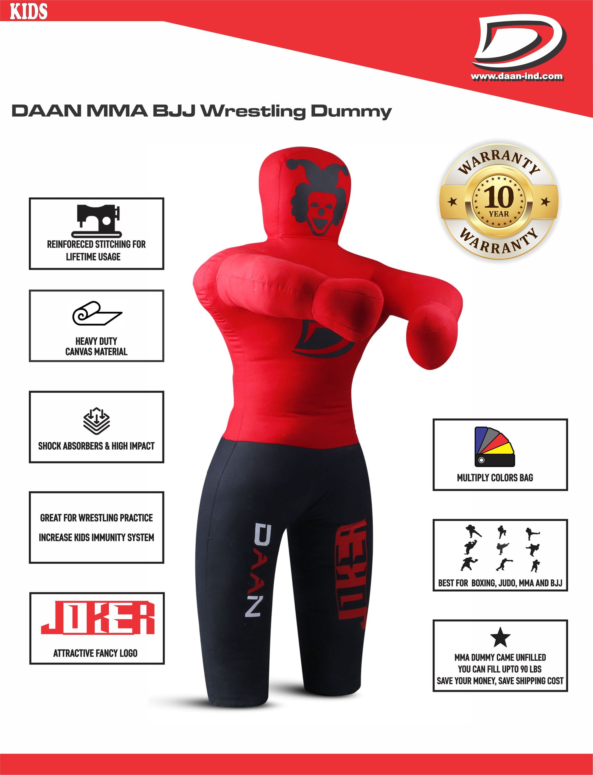 Daan Mma Grappling Dummy for Kids BJJ Wrestling Dummy Punching Bag MMA Brazilian Jiu Jitsu Children Judo Youth Throwing Boxing Dummy Dummies UNFILLED - DAANMMAUSA